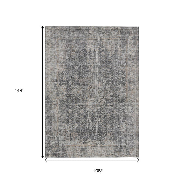 HomeRoots 9' Charcoal and Silver Abstract Washable Area Rug – Durable Indoor/Outdoor Design for Modern Spaces 616608