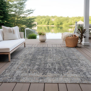 HomeRoots 9' Charcoal and Silver Abstract Washable Area Rug – Durable Indoor/Outdoor Design for Modern Spaces 616608