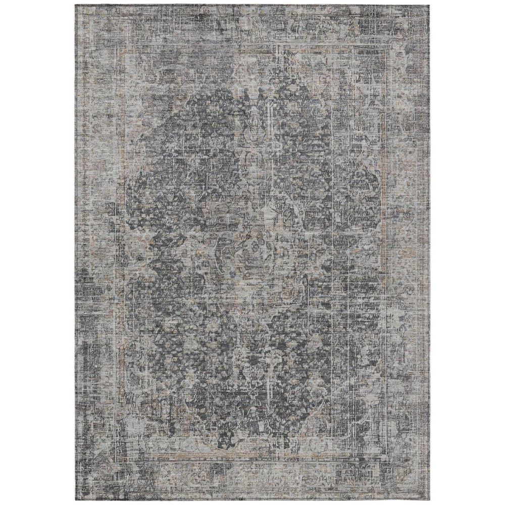 HomeRoots 9' Charcoal and Silver Abstract Washable Area Rug – Durable Indoor/Outdoor Design for Modern Spaces 616608