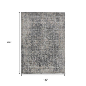 HomeRoots 5' Charcoal and Silver Abstract Area Rug - Stylish, Washable, Durable for Indoor and Outdoor Spaces 10' X 14' 616609