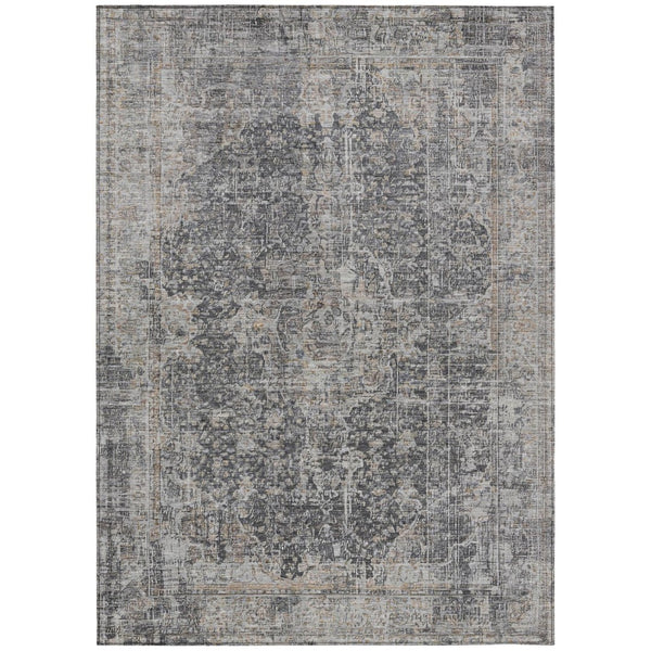 HomeRoots 5' Charcoal and Silver Abstract Area Rug - Stylish, Washable, Durable for Indoor and Outdoor Spaces 10' X 14' 616609