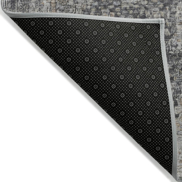 HomeRoots 5' Charcoal and Silver Abstract Area Rug - Stylish, Washable, Durable for Indoor and Outdoor Spaces 10' X 14' 616609