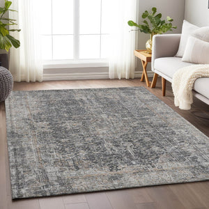 HomeRoots 5' Charcoal and Silver Abstract Area Rug - Stylish, Washable, Durable for Indoor and Outdoor Spaces 10' X 14' 616609