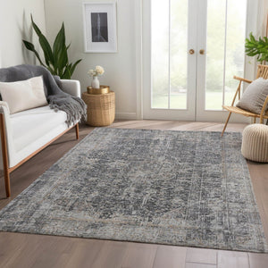 HomeRoots 5' Charcoal and Silver Abstract Area Rug - Stylish, Washable, Durable for Indoor and Outdoor Spaces 10' X 14' 616609