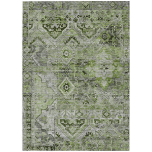 HomeRoots 5' Elegant Artichoke Green and Gray Floral Medallion Rug – Durable, Washable for Indoor & Outdoor Use 5' X 8' 616611