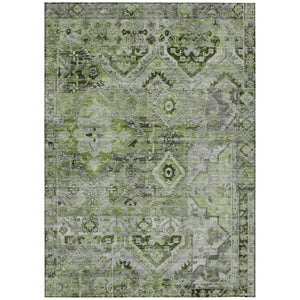 HomeRoots 5' Elegant Artichoke Green and Gray Floral Medallion Rug – Durable, Washable for Indoor & Outdoor Use 5' X 8' 616611
