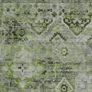HomeRoots 5' Elegant Artichoke Green and Gray Floral Medallion Rug – Durable, Washable for Indoor & Outdoor Use 5' X 8' 616611