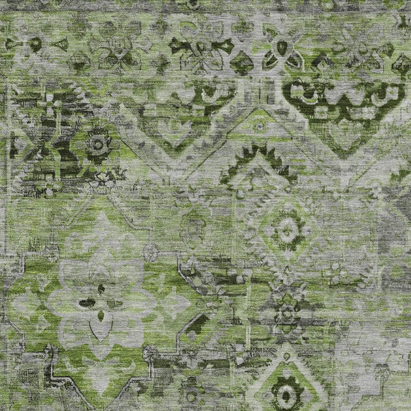 HomeRoots 5' Elegant Artichoke Green and Gray Floral Medallion Rug – Durable, Washable for Indoor & Outdoor Use 5' X 8' 616611