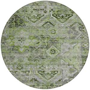 HomeRoots 5' Elegant Artichoke Green and Gray Floral Medallion Rug – Durable, Washable for Indoor & Outdoor Use 8' Round 616612