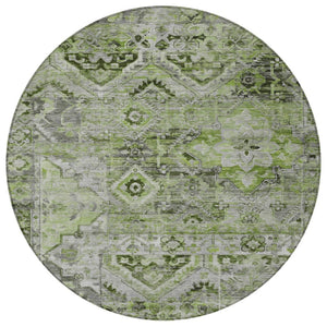 HomeRoots 5' Elegant Artichoke Green and Gray Floral Medallion Rug – Durable, Washable for Indoor & Outdoor Use 8' Round 616612