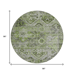 HomeRoots 5' Elegant Artichoke Green and Gray Floral Medallion Rug – Durable, Washable for Indoor & Outdoor Use 8' Round 616612