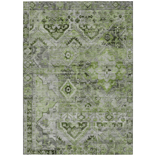 HomeRoots 5' Elegant Artichoke Green and Gray Floral Medallion Rug – Durable, Washable for Indoor & Outdoor Use 8' X 10' 616613