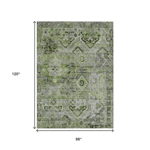 HomeRoots 5' Elegant Artichoke Green and Gray Floral Medallion Rug – Durable, Washable for Indoor & Outdoor Use 8' X 10' 616613