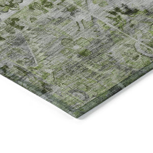 HomeRoots 5' Elegant Artichoke Green and Gray Floral Medallion Rug – Durable, Washable for Indoor & Outdoor Use 8' X 10' 616613