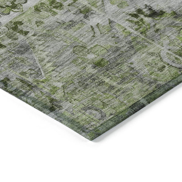 HomeRoots 5' Elegant Artichoke Green and Gray Floral Medallion Rug – Durable, Washable for Indoor & Outdoor Use 8' X 10' 616613