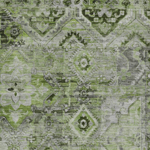 HomeRoots 5' Elegant Artichoke Green and Gray Floral Medallion Rug – Durable, Washable for Indoor & Outdoor Use 8' X 10' 616613