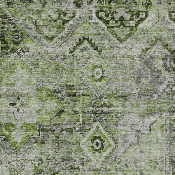 HomeRoots 5' Elegant Artichoke Green and Gray Floral Medallion Rug – Durable, Washable for Indoor & Outdoor Use 8' X 10' 616613