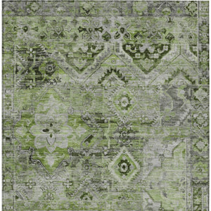 HomeRoots 5' Elegant Artichoke Green and Gray Floral Medallion Rug – Durable, Washable for Indoor & Outdoor Use 9' X 12' 616614