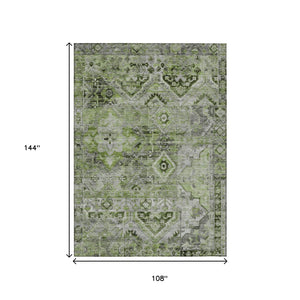 HomeRoots 5' Elegant Artichoke Green and Gray Floral Medallion Rug – Durable, Washable for Indoor & Outdoor Use 9' X 12' 616614