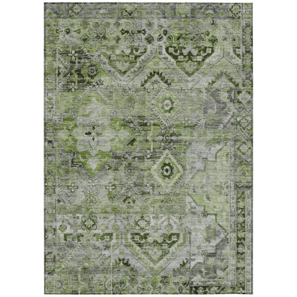 HomeRoots 5' Elegant Artichoke Green and Gray Floral Medallion Rug – Durable, Washable for Indoor & Outdoor Use 9' X 12' 616614