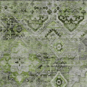 HomeRoots 5' Elegant Artichoke Green and Gray Floral Medallion Rug – Durable, Washable for Indoor & Outdoor Use 9' X 12' 616614