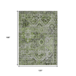 HomeRoots 5' Elegant Artichoke Green and Gray Floral Medallion Rug – Durable, Washable for Indoor & Outdoor Use 10' X 14' 616615