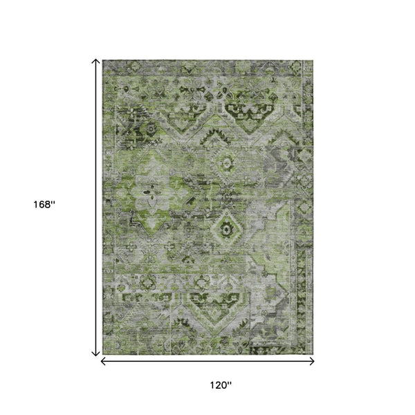 HomeRoots 5' Elegant Artichoke Green and Gray Floral Medallion Rug – Durable, Washable for Indoor & Outdoor Use 10' X 14' 616615