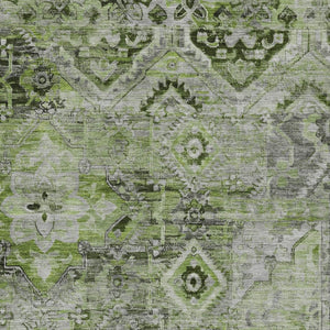 HomeRoots 5' Elegant Artichoke Green and Gray Floral Medallion Rug – Durable, Washable for Indoor & Outdoor Use 10' X 14' 616615