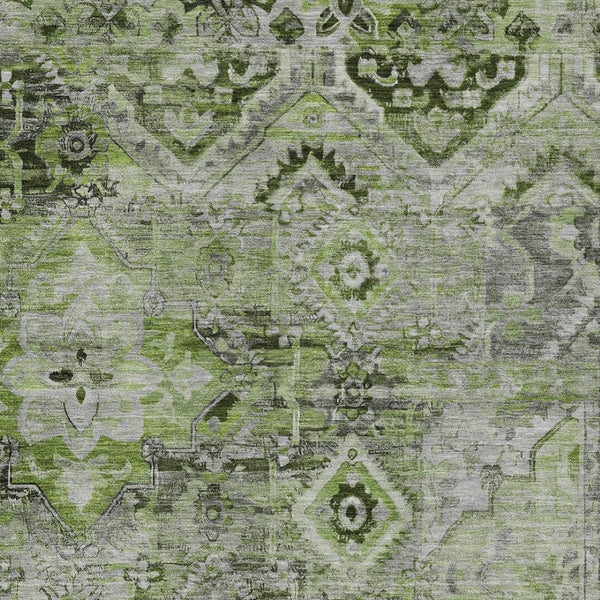 HomeRoots 5' Elegant Artichoke Green and Gray Floral Medallion Rug – Durable, Washable for Indoor & Outdoor Use 10' X 14' 616615