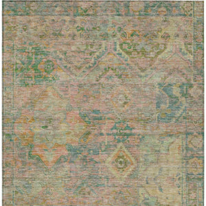 HomeRoots 5' Floral Medallion Indoor Outdoor Area Rug in Green Teal Blue and Mauve - Machine Washable & Durable 5' X 8' 616617