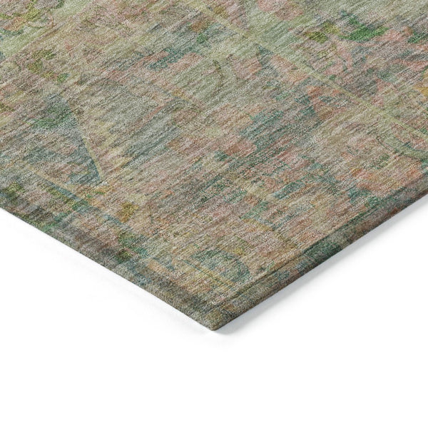 HomeRoots 5' Floral Medallion Indoor Outdoor Area Rug in Green Teal Blue and Mauve - Machine Washable & Durable 5' X 8' 616617