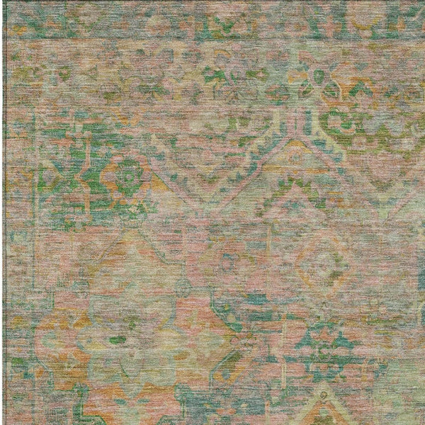 HomeRoots 5' Floral Medallion Indoor Outdoor Area Rug in Green Teal Blue and Mauve - Machine Washable & Durable 5' X 8' 616617