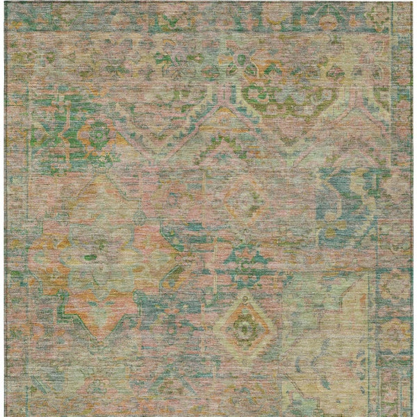 HomeRoots 5' Floral Medallion Indoor Outdoor Area Rug in Green Teal Blue and Mauve - Machine Washable & Durable 8' X 10' 616619