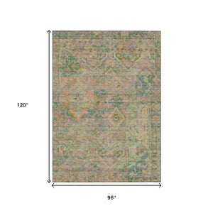 HomeRoots 5' Floral Medallion Indoor Outdoor Area Rug in Green Teal Blue and Mauve - Machine Washable & Durable 8' X 10' 616619