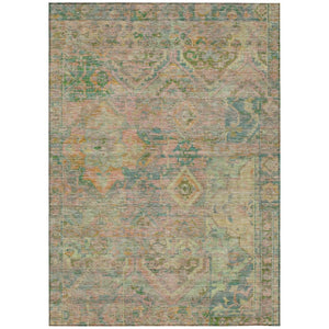 HomeRoots 5' Floral Medallion Indoor Outdoor Area Rug in Green Teal Blue and Mauve - Machine Washable & Durable 8' X 10' 616619