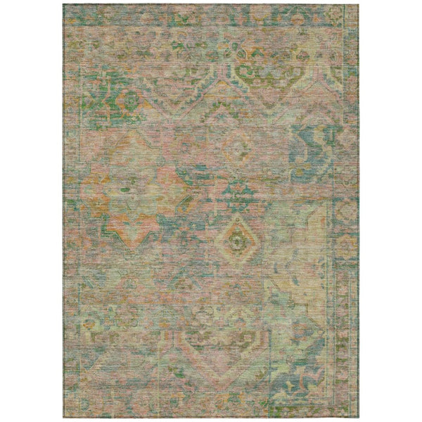 HomeRoots 5' Floral Medallion Indoor Outdoor Area Rug in Green Teal Blue and Mauve - Machine Washable & Durable 8' X 10' 616619