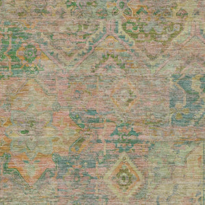 HomeRoots 5' Floral Medallion Indoor Outdoor Area Rug in Green Teal Blue and Mauve - Machine Washable & Durable 8' X 10' 616619