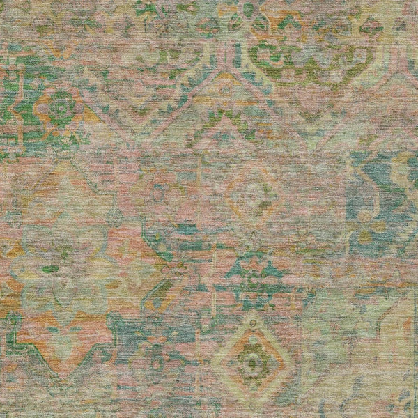 HomeRoots 5' Floral Medallion Indoor Outdoor Area Rug in Green Teal Blue and Mauve - Machine Washable & Durable 8' X 10' 616619