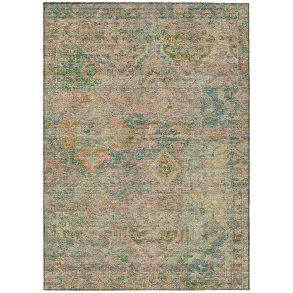 HomeRoots 5' Floral Medallion Indoor Outdoor Area Rug in Green Teal Blue and Mauve - Machine Washable & Durable 9' X 12' 616620