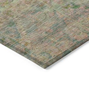 HomeRoots 5' Floral Medallion Indoor Outdoor Area Rug in Green Teal Blue and Mauve - Machine Washable & Durable 9' X 12' 616620