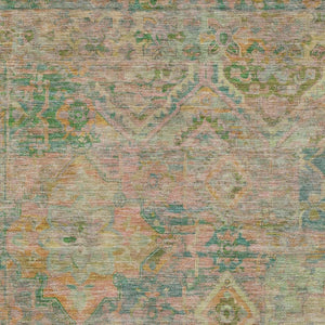 HomeRoots 5' Floral Medallion Indoor Outdoor Area Rug in Green Teal Blue and Mauve - Machine Washable & Durable 9' X 12' 616620