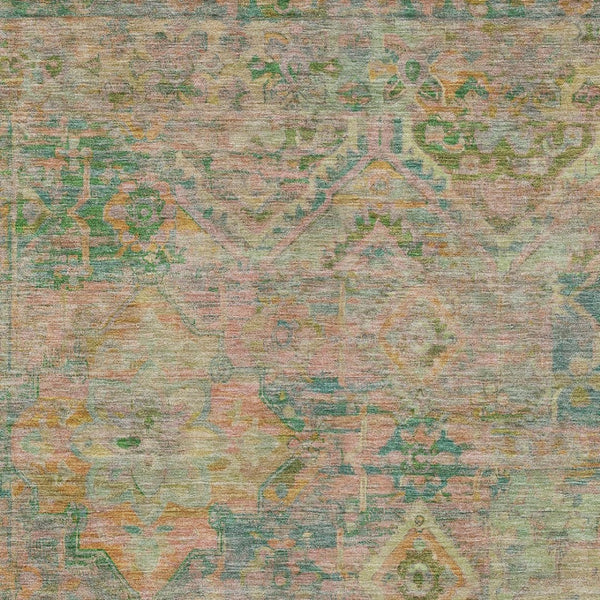 HomeRoots 5' Floral Medallion Indoor Outdoor Area Rug in Green Teal Blue and Mauve - Machine Washable & Durable 9' X 12' 616620