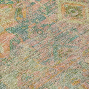 HomeRoots 5' Floral Medallion Indoor Outdoor Area Rug in Green Teal Blue and Mauve - Machine Washable & Durable 9' X 12' 616620