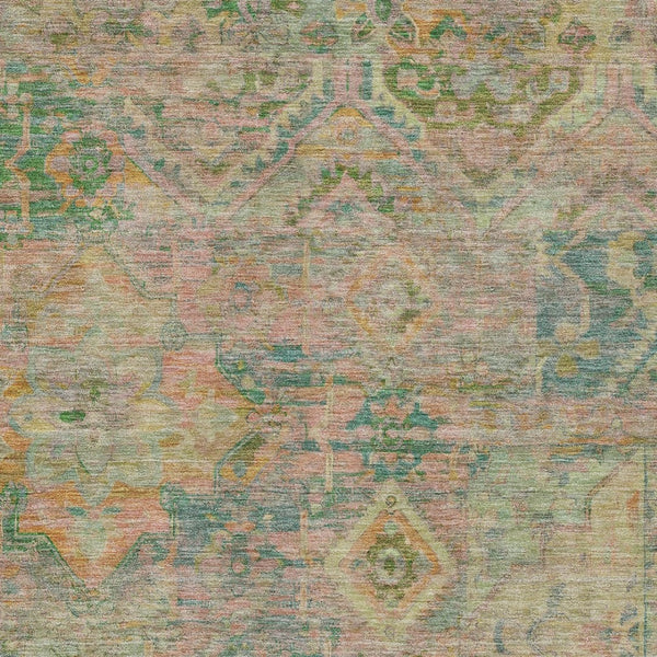 HomeRoots 5' Floral Medallion Indoor Outdoor Area Rug in Green Teal Blue and Mauve - Machine Washable & Durable 10' X 14' 616621