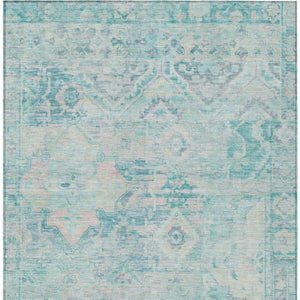 HomeRoots 5' Floral Medallion Area Rug in Teal Blue and Pink - Washable, Durable, Ideal for Indoor & Outdoor Use 5' X 8' 616635
