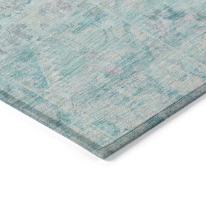 HomeRoots 5' Floral Medallion Area Rug in Teal Blue and Pink - Washable, Durable, Ideal for Indoor & Outdoor Use 5' X 8' 616635