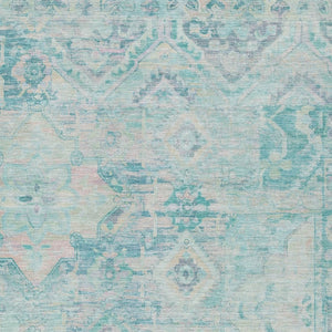 HomeRoots 5' Floral Medallion Area Rug in Teal Blue and Pink - Washable, Durable, Ideal for Indoor & Outdoor Use 5' X 8' 616635