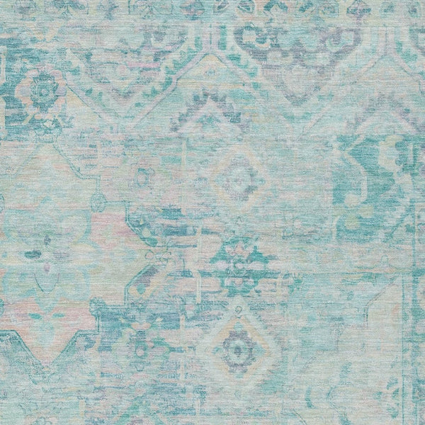 HomeRoots 5' Floral Medallion Area Rug in Teal Blue and Pink - Washable, Durable, Ideal for Indoor & Outdoor Use 5' X 8' 616635