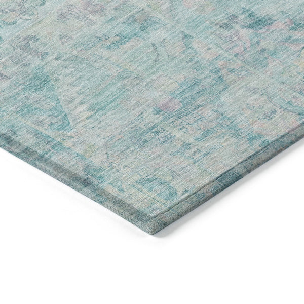 HomeRoots 5' Floral Medallion Area Rug in Teal Blue and Pink - Washable, Durable, Ideal for Indoor & Outdoor Use 8' X 10' 616637