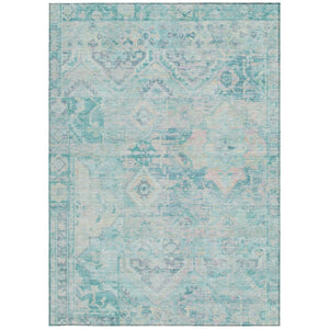 HomeRoots 5' Floral Medallion Area Rug in Teal Blue and Pink - Washable, Durable, Ideal for Indoor & Outdoor Use 8' X 10' 616637